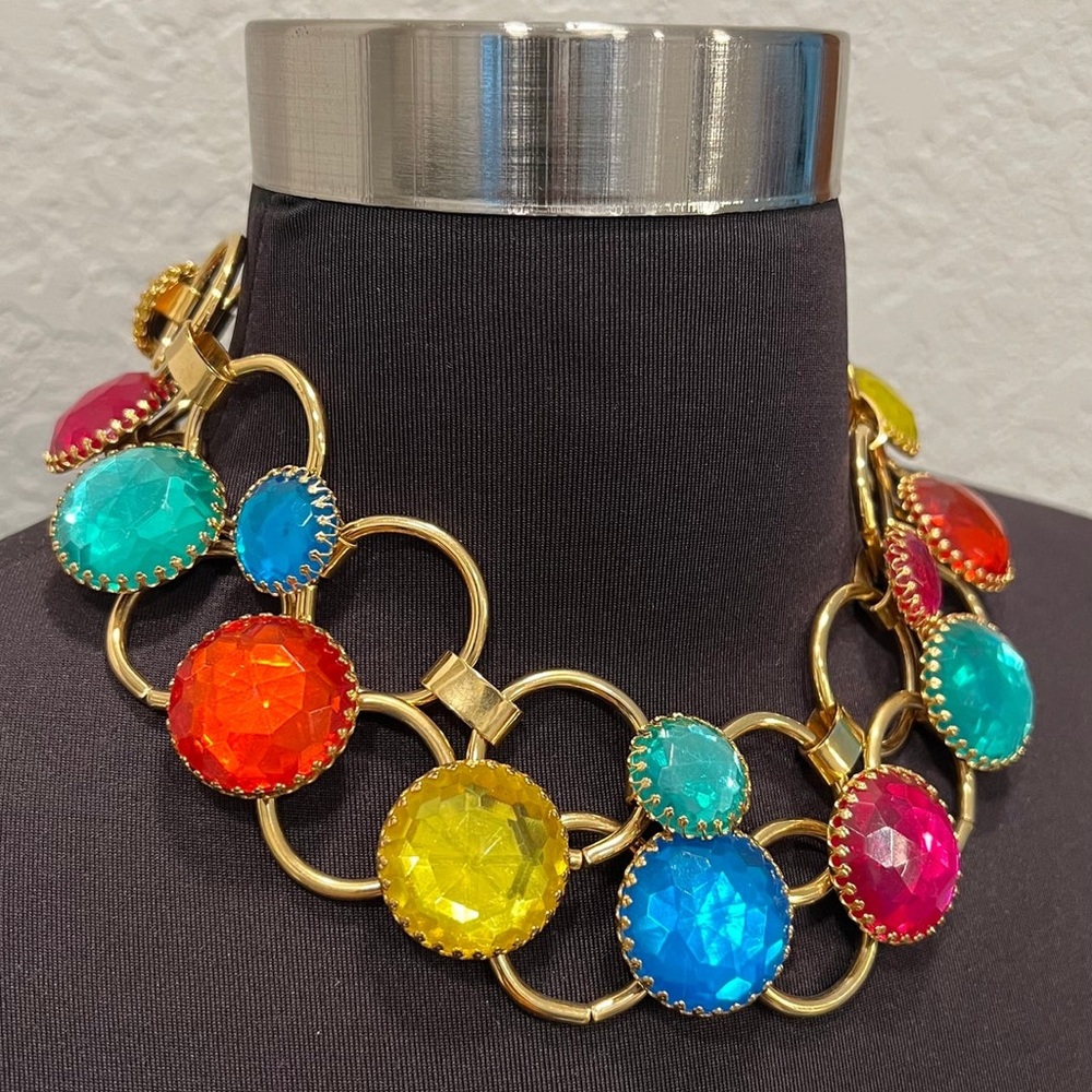 SOLDDD Vintage 80's Colorful Bejeweled Gold Chain Belt